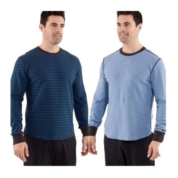 Lululemon Binary Crew Rugged Blue Heathered Black / Heathered Tempest Blue Sz L - Picture 7 of 10